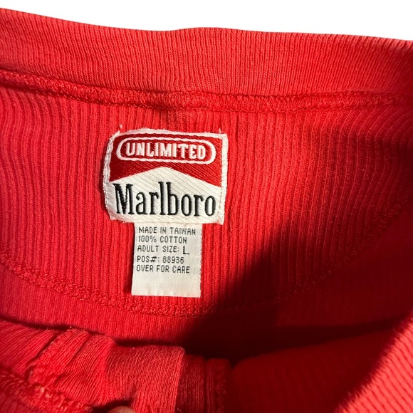 Vtg Marlboro Unlimited Shirt Mens Long Sleeve Red Ribbed Large Thermal Henley - Picture 2 of 8